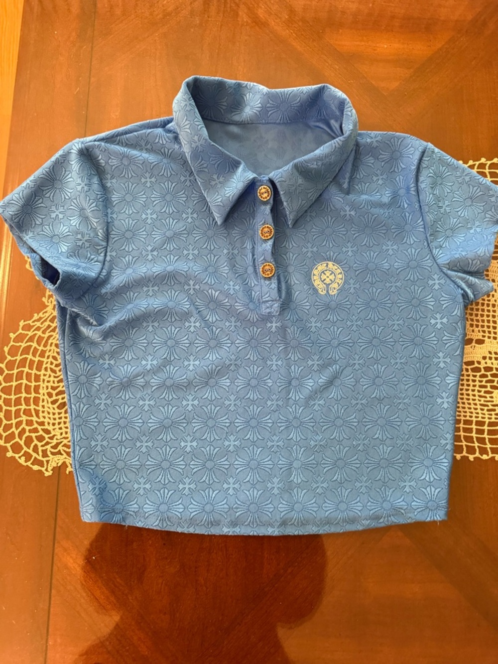 Women’s Chrome Hearts set Light Blue Floral Polo Top - Branded Style